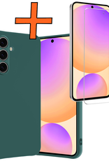 Nomfy Hoesje Geschikt voor Samsung S24 FE Hoesje Siliconen Cover Case Met Screenprotector - Hoes Geschikt voor Samsung Galaxy S24 FE Hoes Back Case - Donkergroen