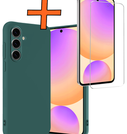 Nomfy Nomfy Samsung Galaxy S24 FE Hoesje Siliconen Met Screenprotector - Donkergroen