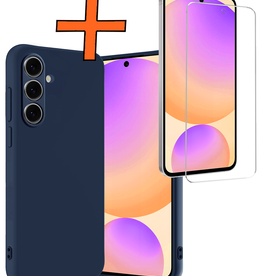 Nomfy Nomfy Samsung Galaxy S24 FE Hoesje Siliconen Met Screenprotector - Donkerblauw