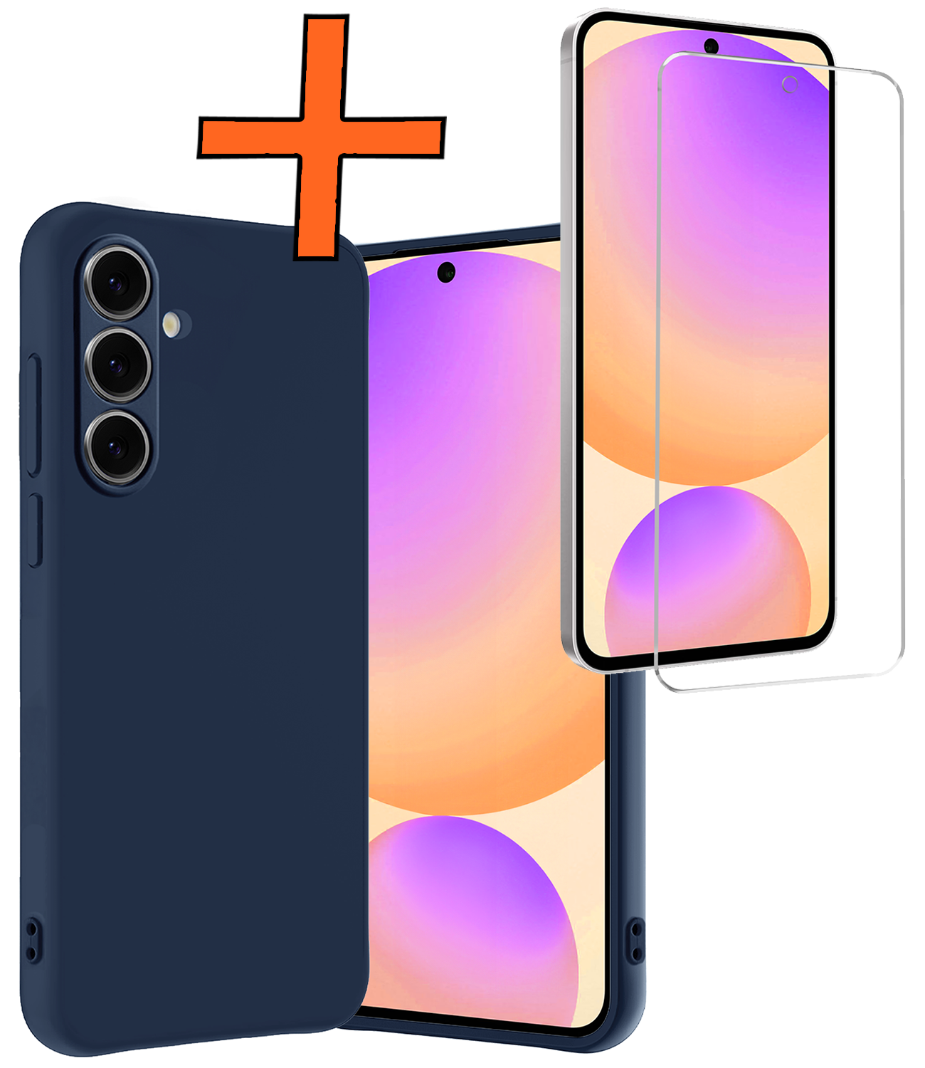 Nomfy Hoesje Geschikt voor Samsung S24 FE Hoesje Siliconen Cover Case Met Screenprotector - Hoes Geschikt voor Samsung Galaxy S24 FE Hoes Back Case - Donkerblauw