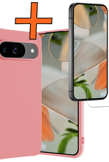 Nomfy Hoesje Geschikt voor Google Pixel 9 Hoesje Siliconen Case Hoes Met Screenprotector - Hoes Geschikt voor Google Pixel 9 Hoes Cover Case - Lichtroze