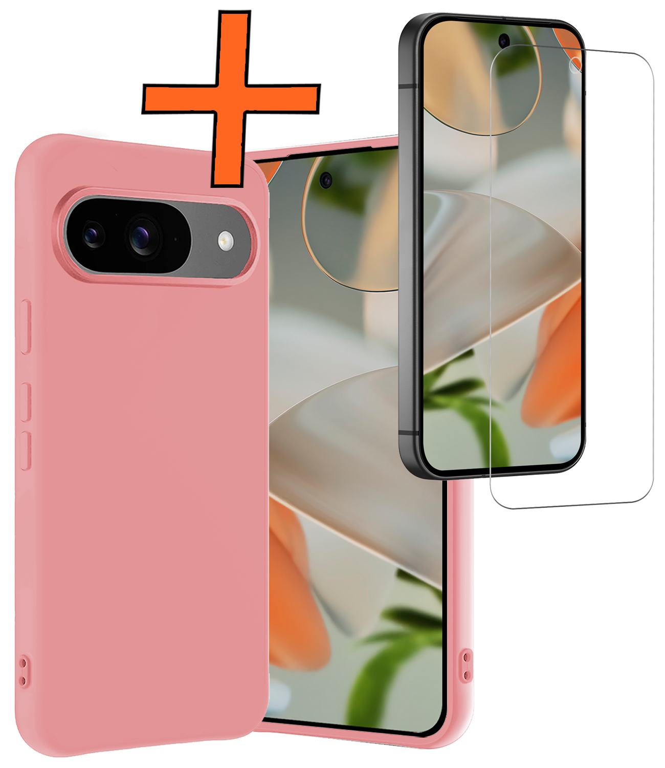 Nomfy Hoesje Geschikt voor Google Pixel 9 Hoesje Siliconen Case Hoes Met Screenprotector - Hoes Geschikt voor Google Pixel 9 Hoes Cover Case - Lichtroze