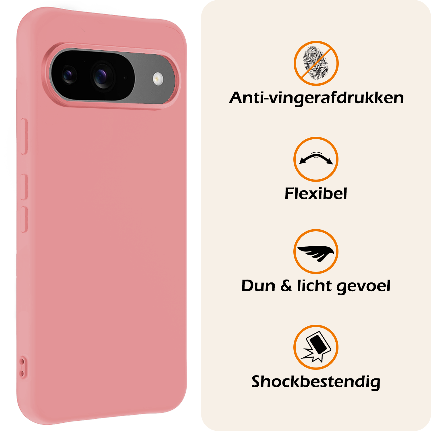 Nomfy Hoesje Geschikt voor Google Pixel 9 Hoesje Siliconen Case Hoes Met Screenprotector - Hoes Geschikt voor Google Pixel 9 Hoes Cover Case - Lichtroze