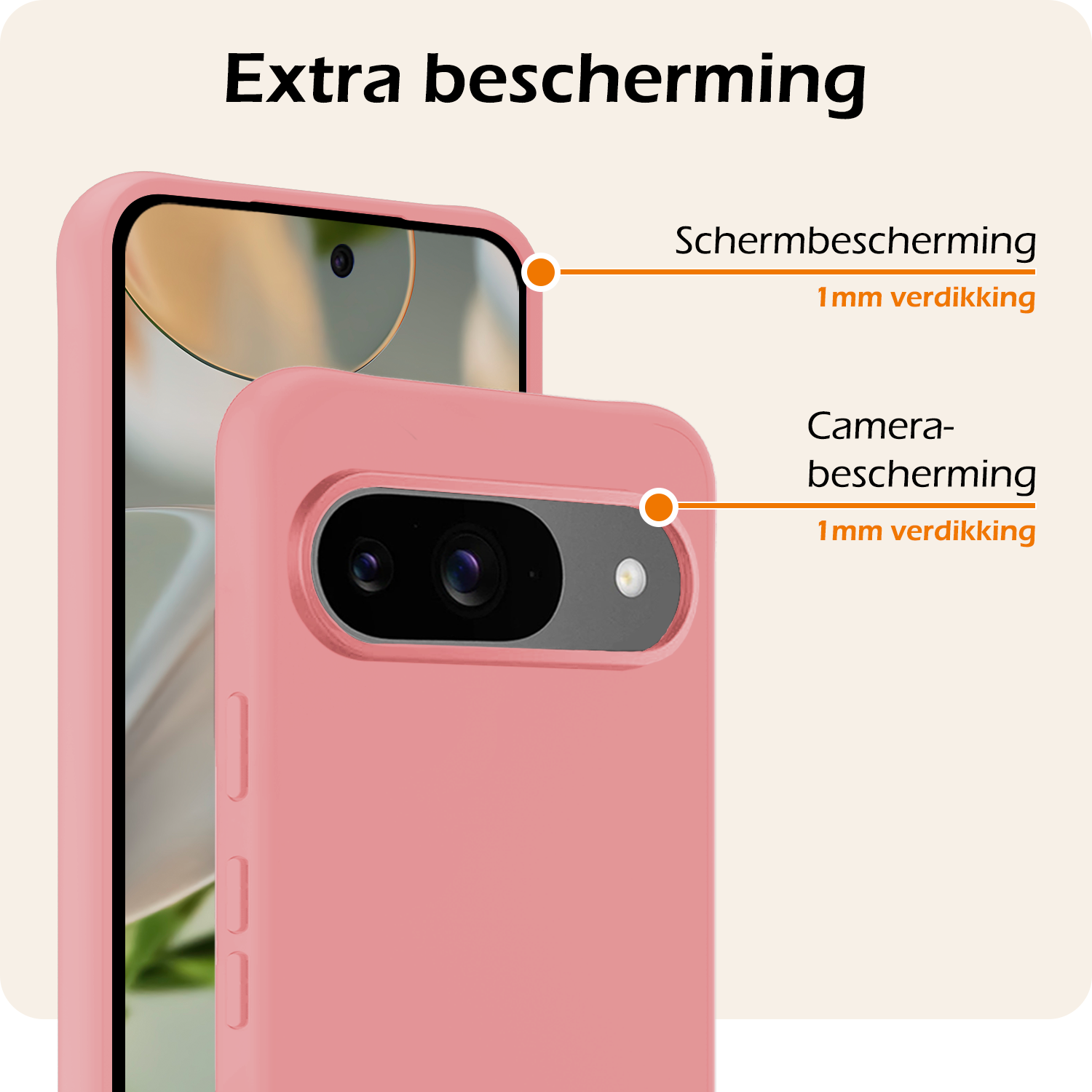 Nomfy Hoesje Geschikt voor Google Pixel 9 Hoesje Siliconen Case Hoes Met Screenprotector - Hoes Geschikt voor Google Pixel 9 Hoes Cover Case - Lichtroze