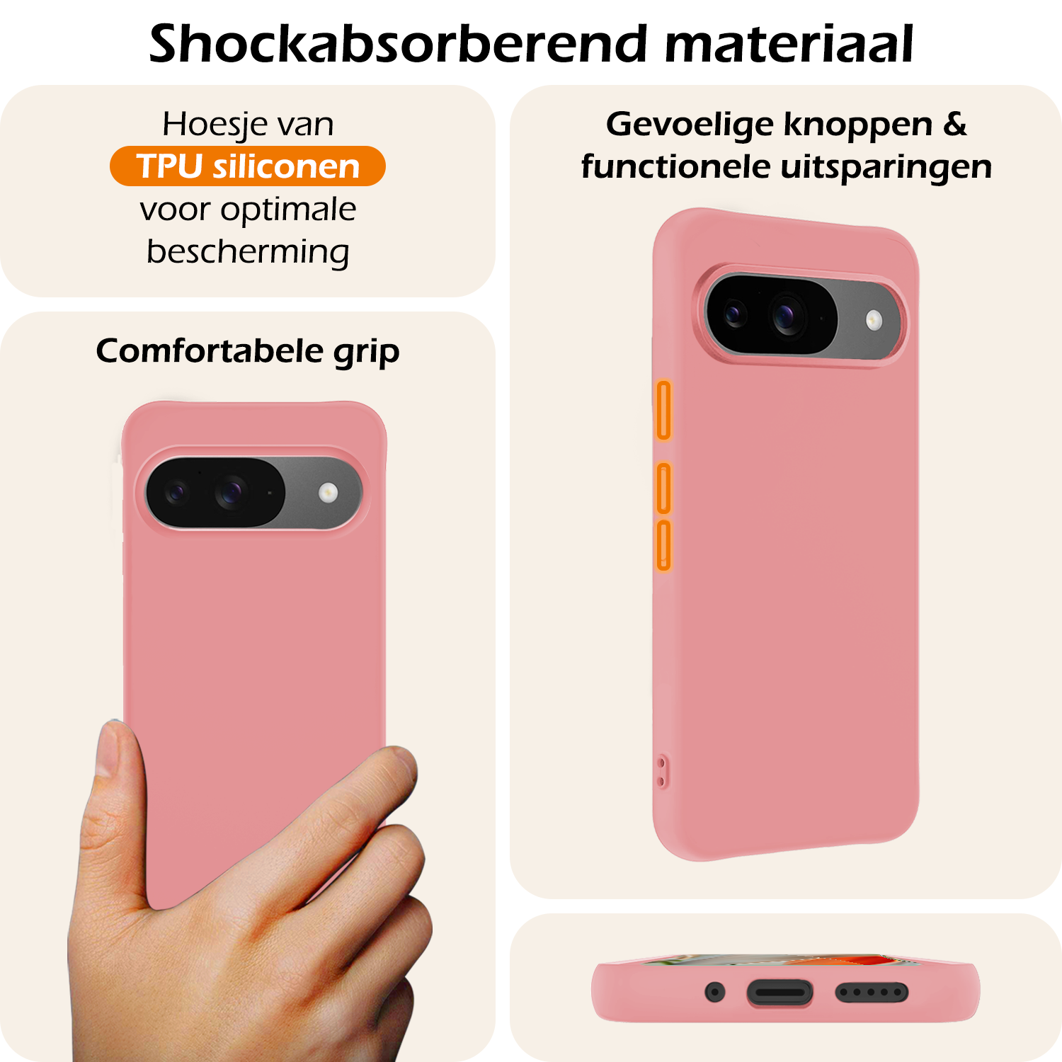 Nomfy Hoesje Geschikt voor Google Pixel 9 Hoesje Siliconen Case Hoes Met Screenprotector - Hoes Geschikt voor Google Pixel 9 Hoes Cover Case - Lichtroze