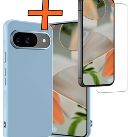 Nomfy Nomfy Google Pixel 9 Hoesje Siliconen Met Screenprotector - Lichtblauw