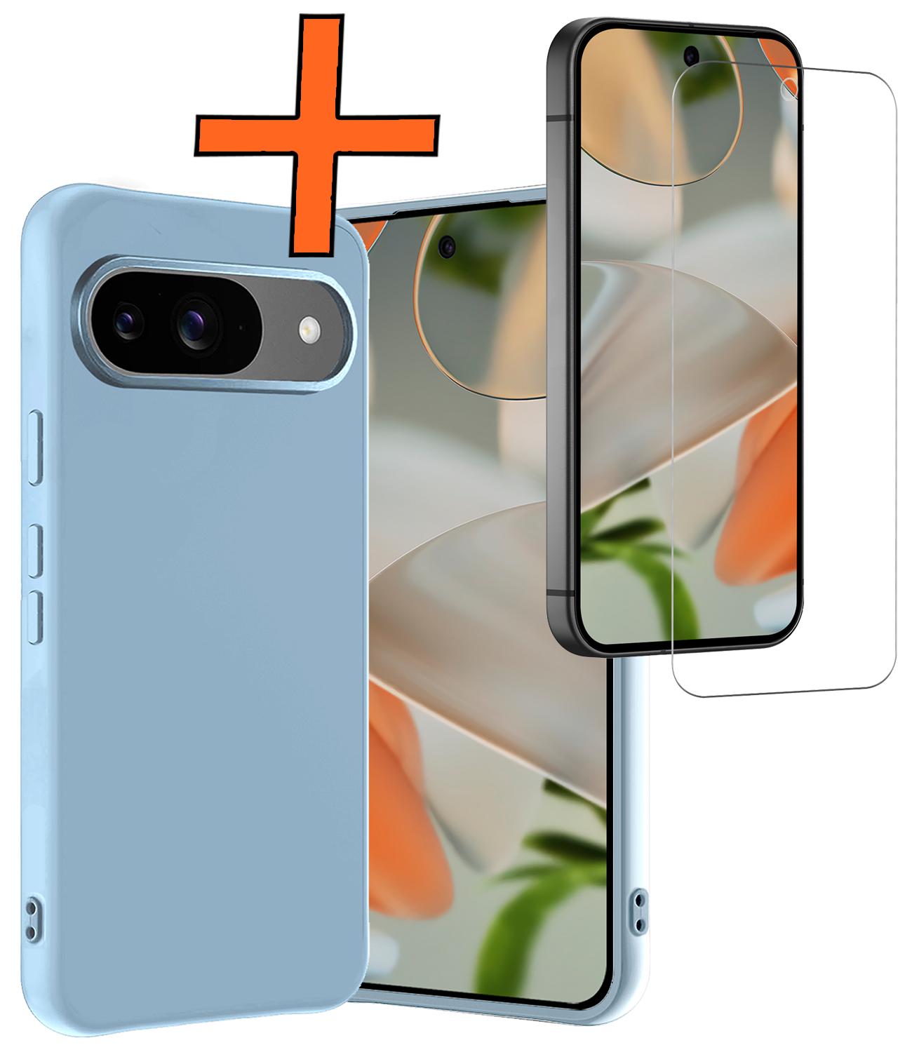 Nomfy Hoesje Geschikt voor Google Pixel 9 Hoesje Siliconen Case Hoes Met Screenprotector - Hoes Geschikt voor Google Pixel 9 Hoes Cover Case - Lichtblauw