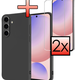 NoXx NoXx Samsung Galaxy S24 FE Hoesje Siliconen Met 2x Screenprotector - Zwart