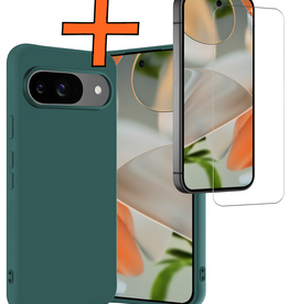 Nomfy Nomfy Google Pixel 9 Hoesje Siliconen Met Screenprotector - Donkergroen