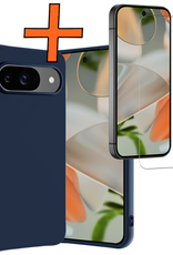 Nomfy Hoesje Geschikt voor Google Pixel 9 Hoesje Siliconen Case Hoes Met Screenprotector - Hoes Geschikt voor Google Pixel 9 Hoes Cover Case - Donkerblauw