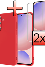 NoXx Hoes Geschikt voor Samsung S24 FE Hoesje Cover Siliconen Back Case Hoes Met 2x Screenprotector - Rood
