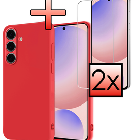 NoXx NoXx Samsung Galaxy S24 FE Hoesje Siliconen Met 2x Screenprotector - Rood