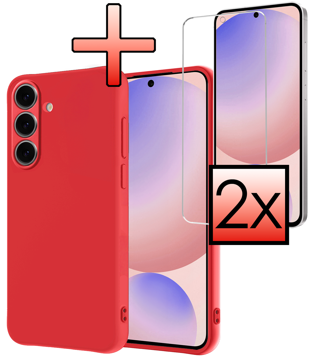 NoXx Hoes Geschikt voor Samsung S24 FE Hoesje Cover Siliconen Back Case Hoes Met 2x Screenprotector - Rood