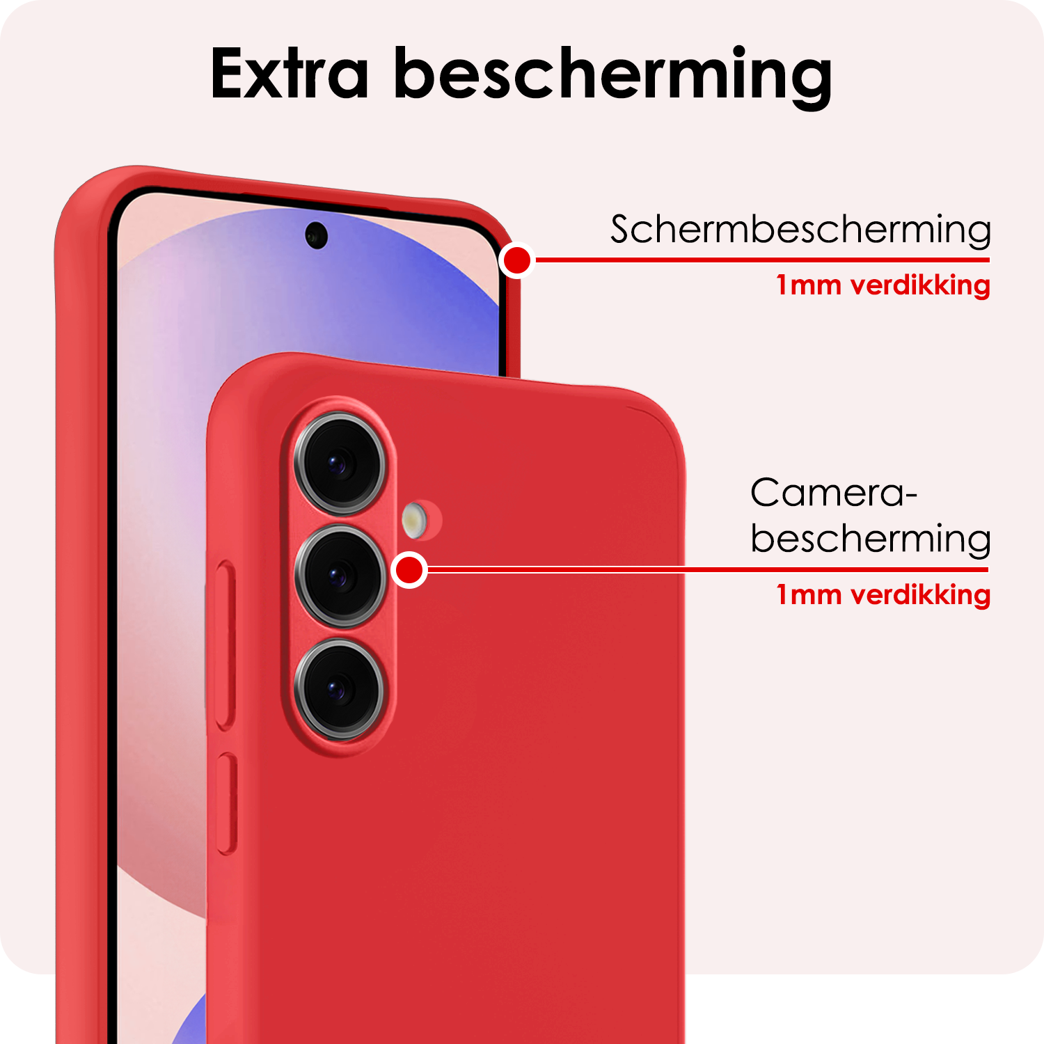 NoXx Hoes Geschikt voor Samsung S24 FE Hoesje Cover Siliconen Back Case Hoes Met 2x Screenprotector - Rood