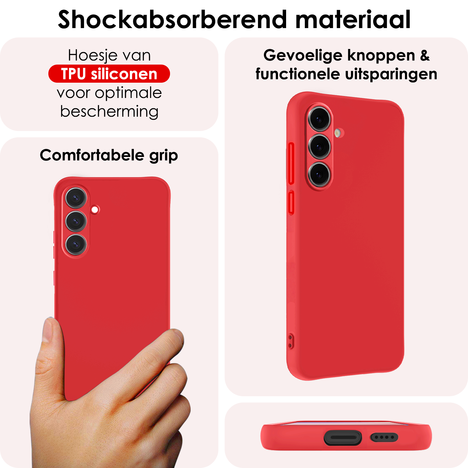 NoXx Hoes Geschikt voor Samsung S24 FE Hoesje Cover Siliconen Back Case Hoes Met 2x Screenprotector - Rood
