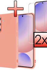 NoXx Hoes Geschikt voor Samsung S24 FE Hoesje Cover Siliconen Back Case Hoes Met 2x Screenprotector - Perzik