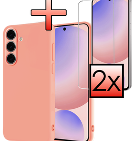 NoXx NoXx Samsung Galaxy S24 FE Hoesje Siliconen Met 2x Screenprotector - Perzik