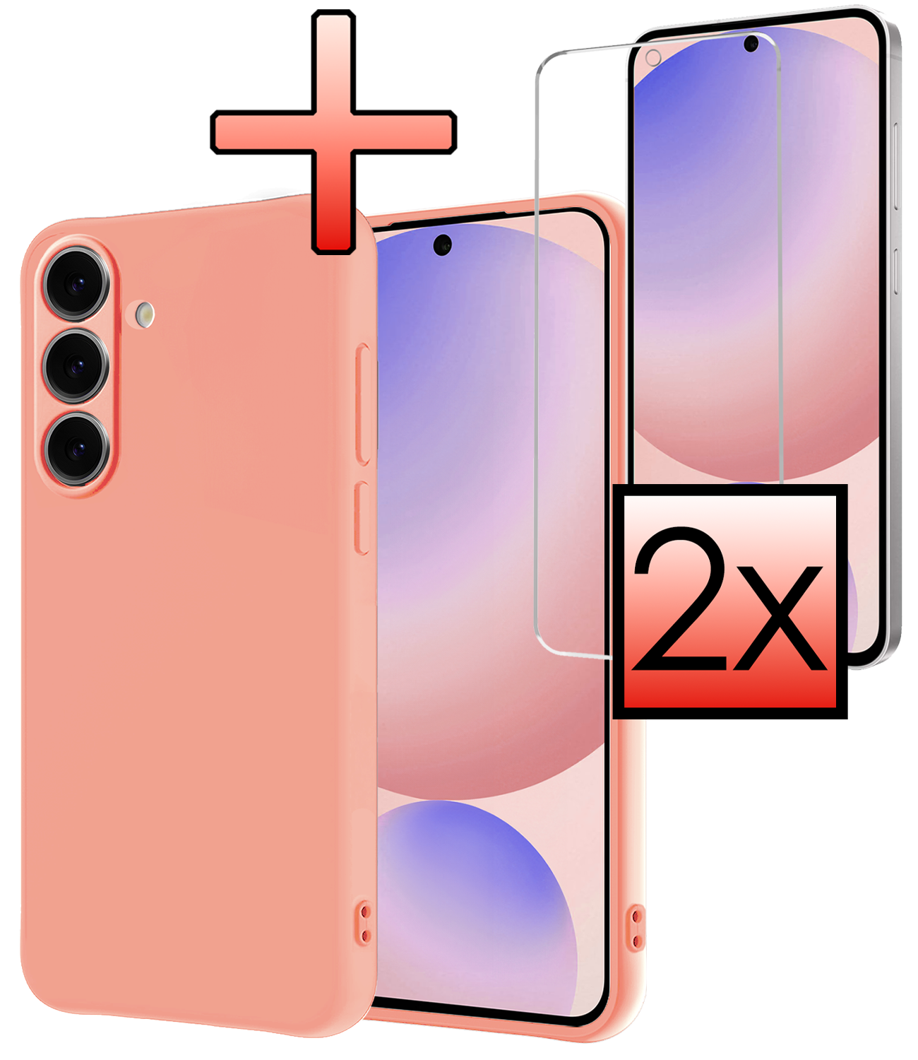 NoXx Hoes Geschikt voor Samsung S24 FE Hoesje Cover Siliconen Back Case Hoes Met 2x Screenprotector - Perzik