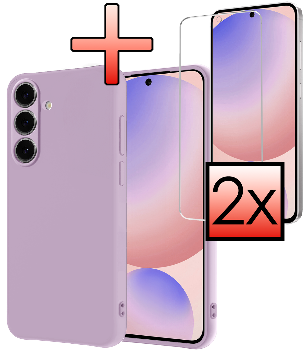NoXx Hoes Geschikt voor Samsung S24 FE Hoesje Cover Siliconen Back Case Hoes Met 2x Screenprotector - Lila