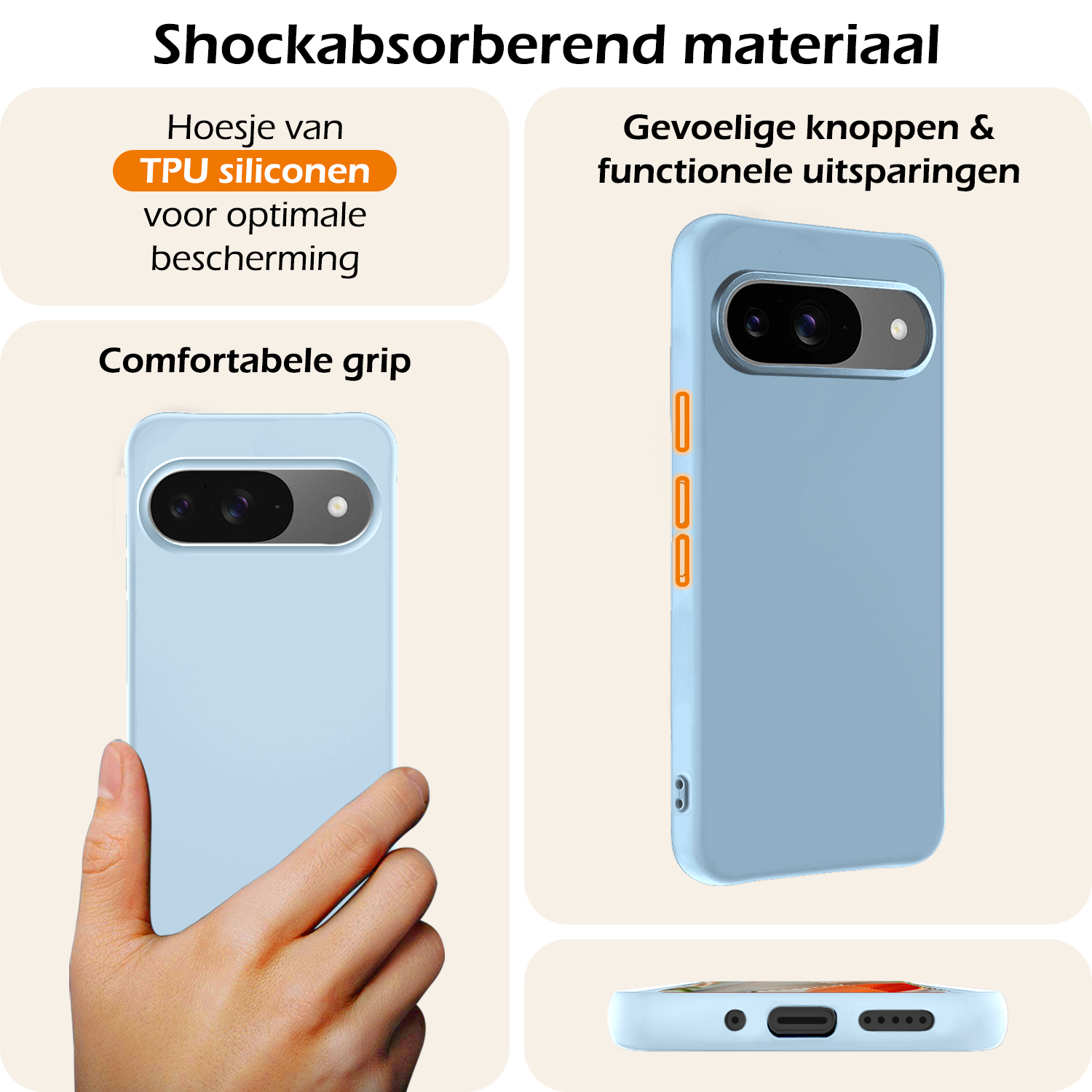 Nomfy Hoesje Geschikt voor Google Pixel 9 Hoesje Siliconen Case Hoes - Hoes Geschikt voor Google Pixel 9 Hoes Cover Case - Lichtblauw - 2 PACK