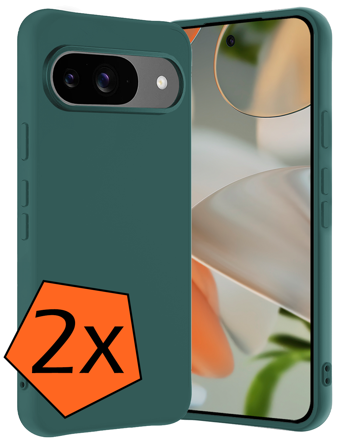Nomfy Hoesje Geschikt voor Google Pixel 9 Hoesje Siliconen Case Hoes - Hoes Geschikt voor Google Pixel 9 Hoes Cover Case - Donkergroen - 2 PACK