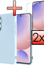 NoXx Hoes Geschikt voor Samsung S24 FE Hoesje Cover Siliconen Back Case Hoes Met 2x Screenprotector - Lichtblauw