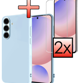NoXx NoXx Samsung Galaxy S24 FE Hoesje Siliconen Met 2x Screenprotector - Lichtblauw