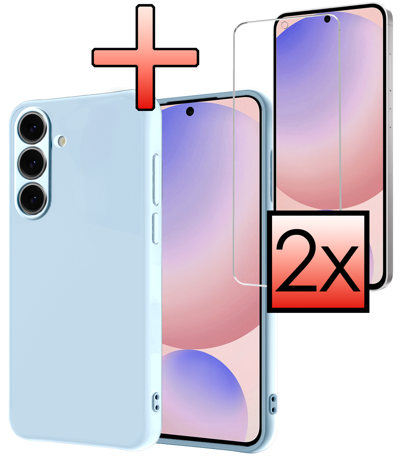 NoXx Hoes Geschikt voor Samsung S24 FE Hoesje Cover Siliconen Back Case Hoes Met 2x Screenprotector - Lichtblauw