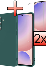 NoXx Hoes Geschikt voor Samsung S24 FE Hoesje Cover Siliconen Back Case Hoes Met 2x Screenprotector - Donkergroen