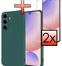 NoXx NoXx Samsung Galaxy S24 FE Hoesje Siliconen Met 2x Screenprotector - Donkergroen