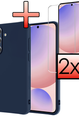NoXx Hoes Geschikt voor Samsung S24 FE Hoesje Cover Siliconen Back Case Hoes Met 2x Screenprotector - Donkerblauw