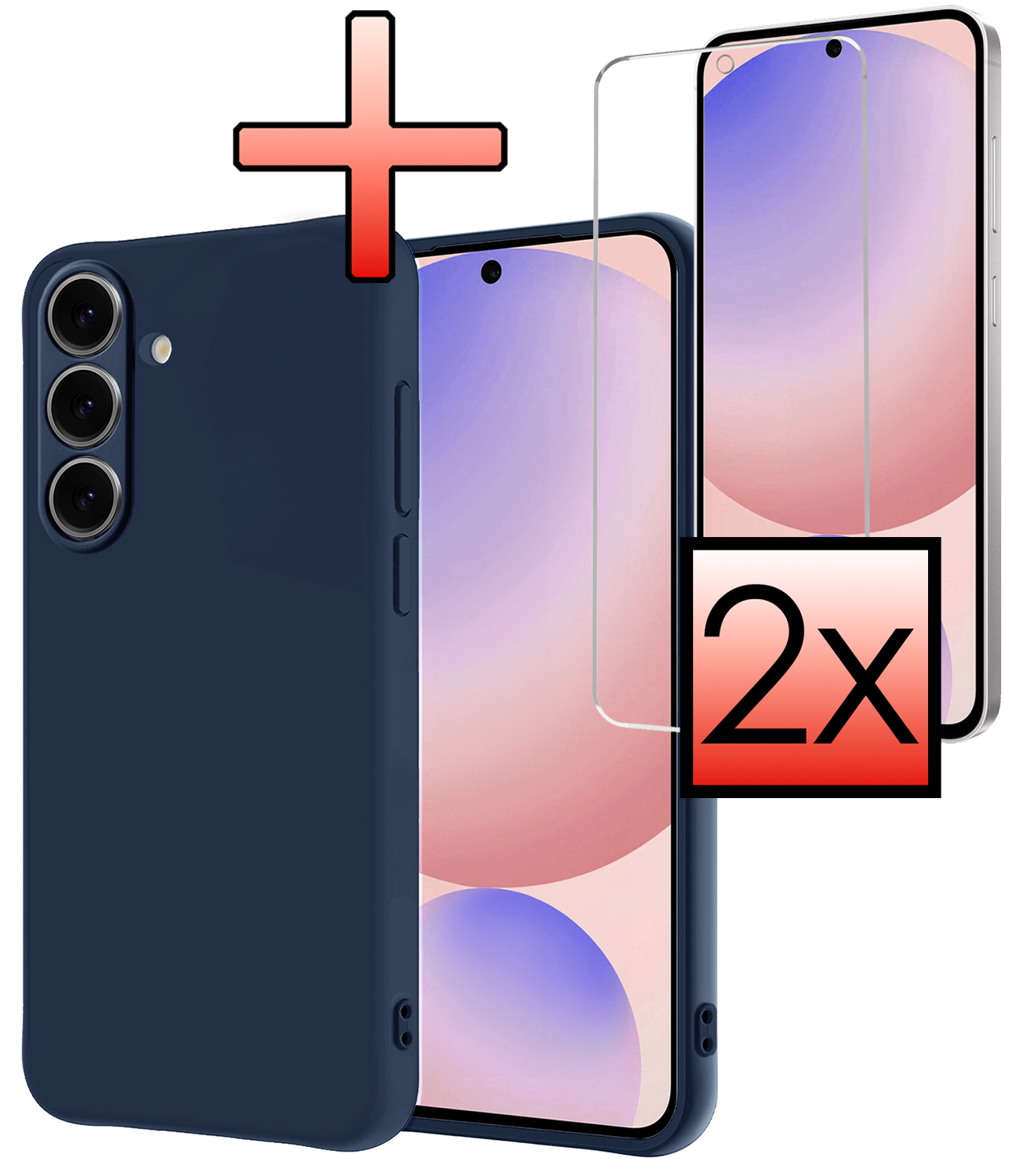 NoXx Hoes Geschikt voor Samsung S24 FE Hoesje Cover Siliconen Back Case Hoes Met 2x Screenprotector - Donkerblauw