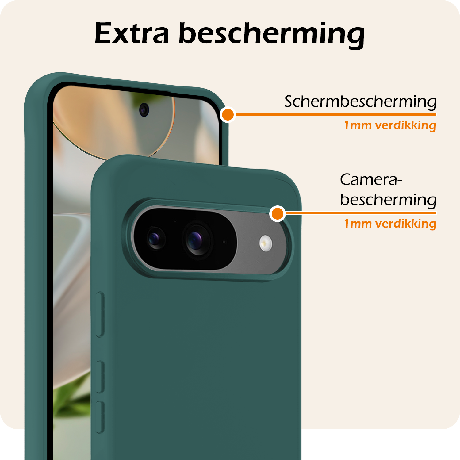 Nomfy Hoesje Geschikt voor Google Pixel 9 Hoesje Siliconen Case Hoes - Hoes Geschikt voor Google Pixel 9 Hoes Cover Case - Donkergroen