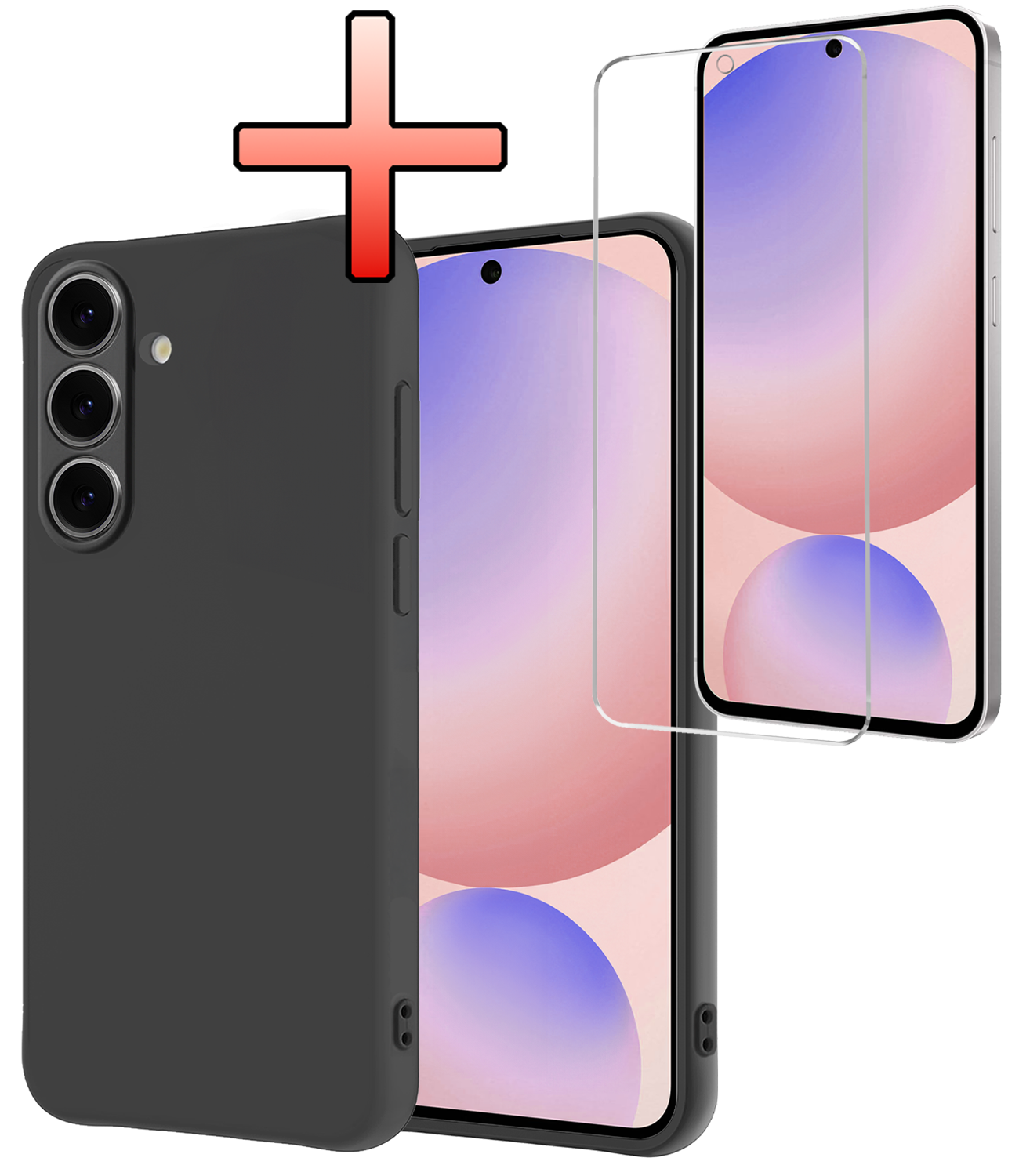 NoXx Hoes Geschikt voor Samsung S24 FE Hoesje Cover Siliconen Back Case Hoes Met Screenprotector - Zwart