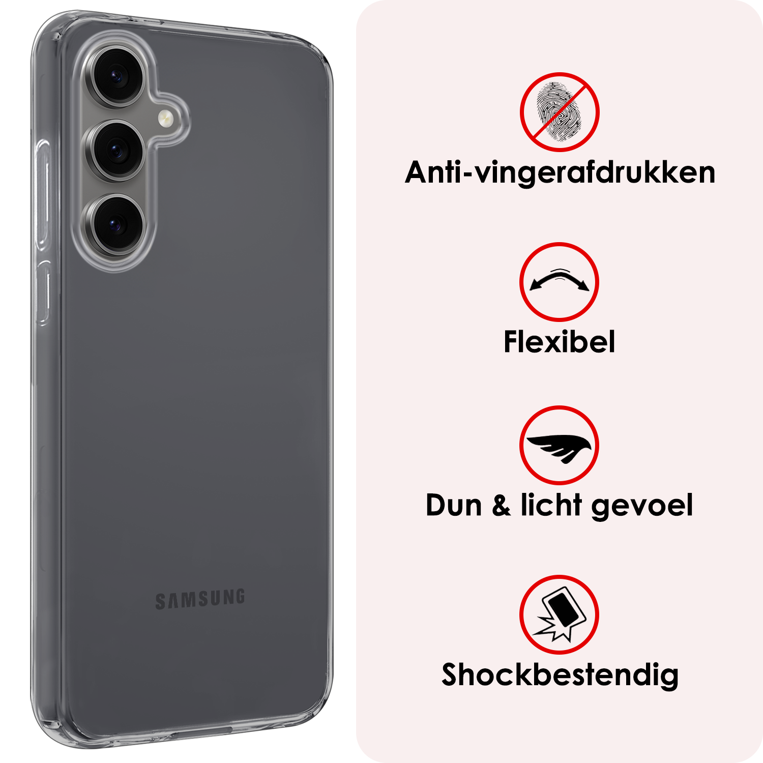 NoXx Hoes Geschikt voor Samsung S24 FE Hoesje Cover Siliconen Back Case Hoes Met Screenprotector - Transparant