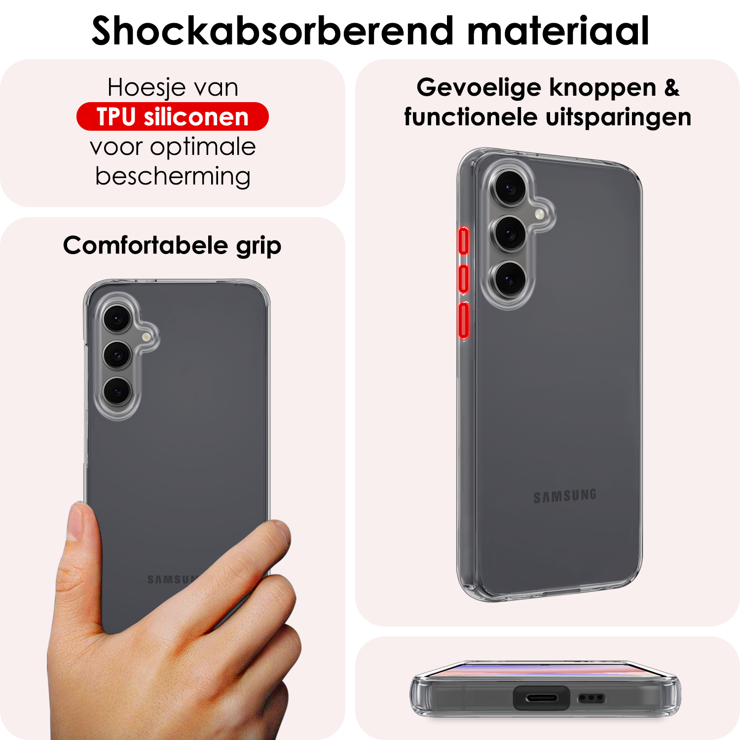 NoXx Hoes Geschikt voor Samsung S24 FE Hoesje Cover Siliconen Back Case Hoes Met Screenprotector - Transparant