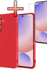 NoXx Hoes Geschikt voor Samsung S24 FE Hoesje Cover Siliconen Back Case Hoes Met Screenprotector - Rood