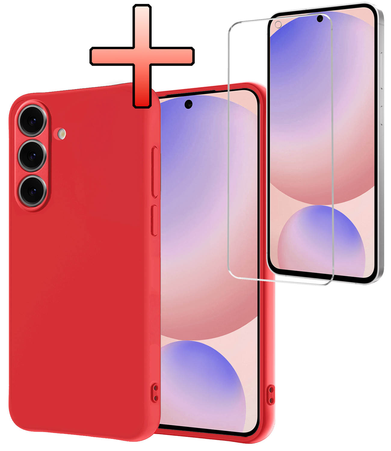 NoXx Hoes Geschikt voor Samsung S24 FE Hoesje Cover Siliconen Back Case Hoes Met Screenprotector - Rood