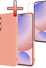 NoXx Hoes Geschikt voor Samsung S24 FE Hoesje Cover Siliconen Back Case Hoes Met Screenprotector - Perzik