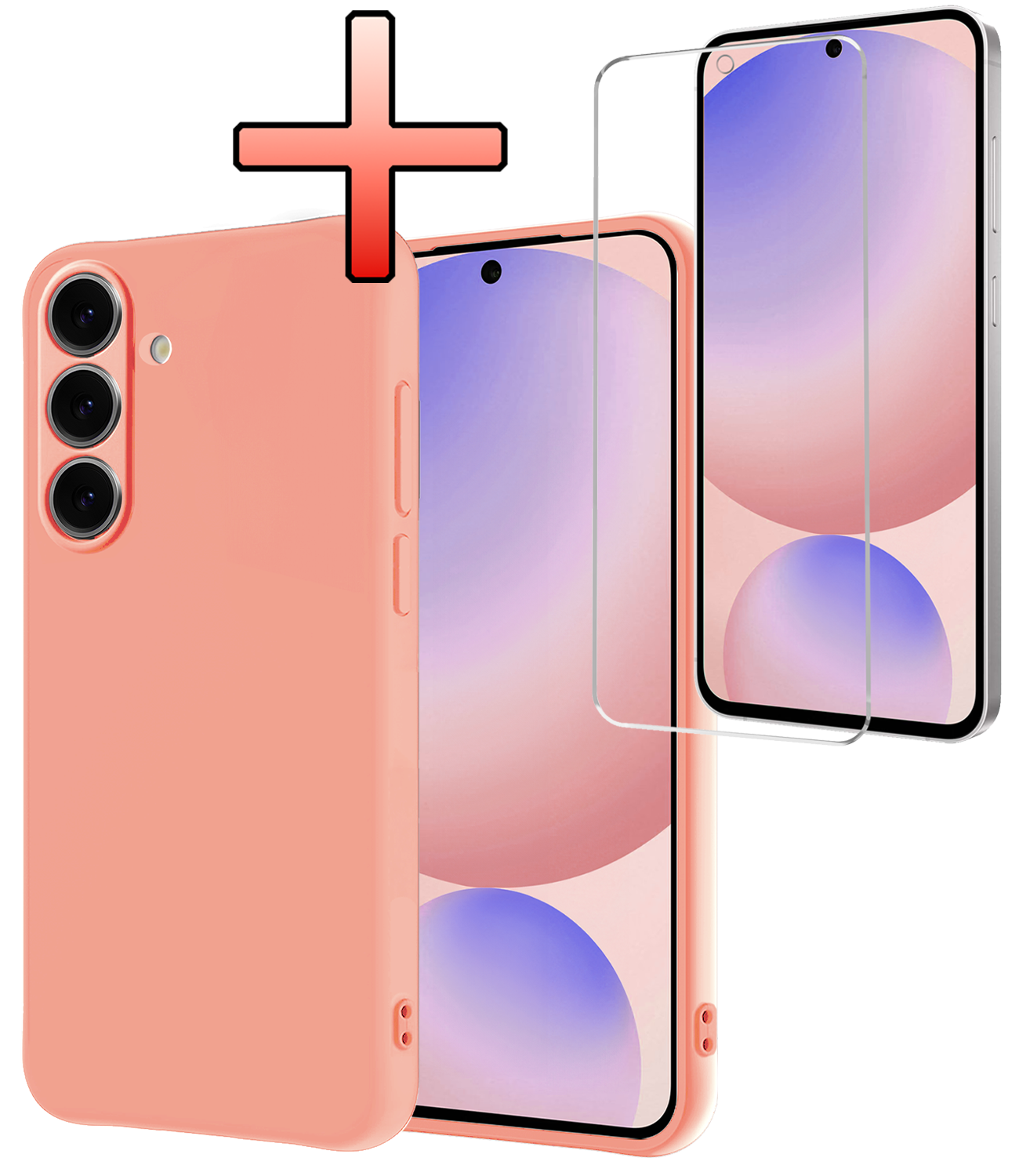 NoXx Hoes Geschikt voor Samsung S24 FE Hoesje Cover Siliconen Back Case Hoes Met Screenprotector - Perzik