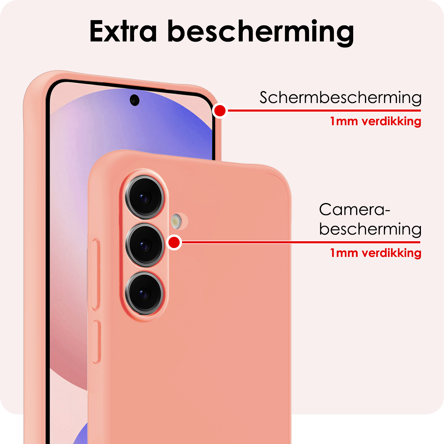 NoXx Hoes Geschikt voor Samsung S24 FE Hoesje Cover Siliconen Back Case Hoes Met Screenprotector - Perzik