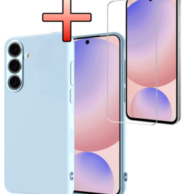 NoXx NoXx Samsung Galaxy S24 FE Hoesje Siliconen Met Screenprotector - Lichtblauw