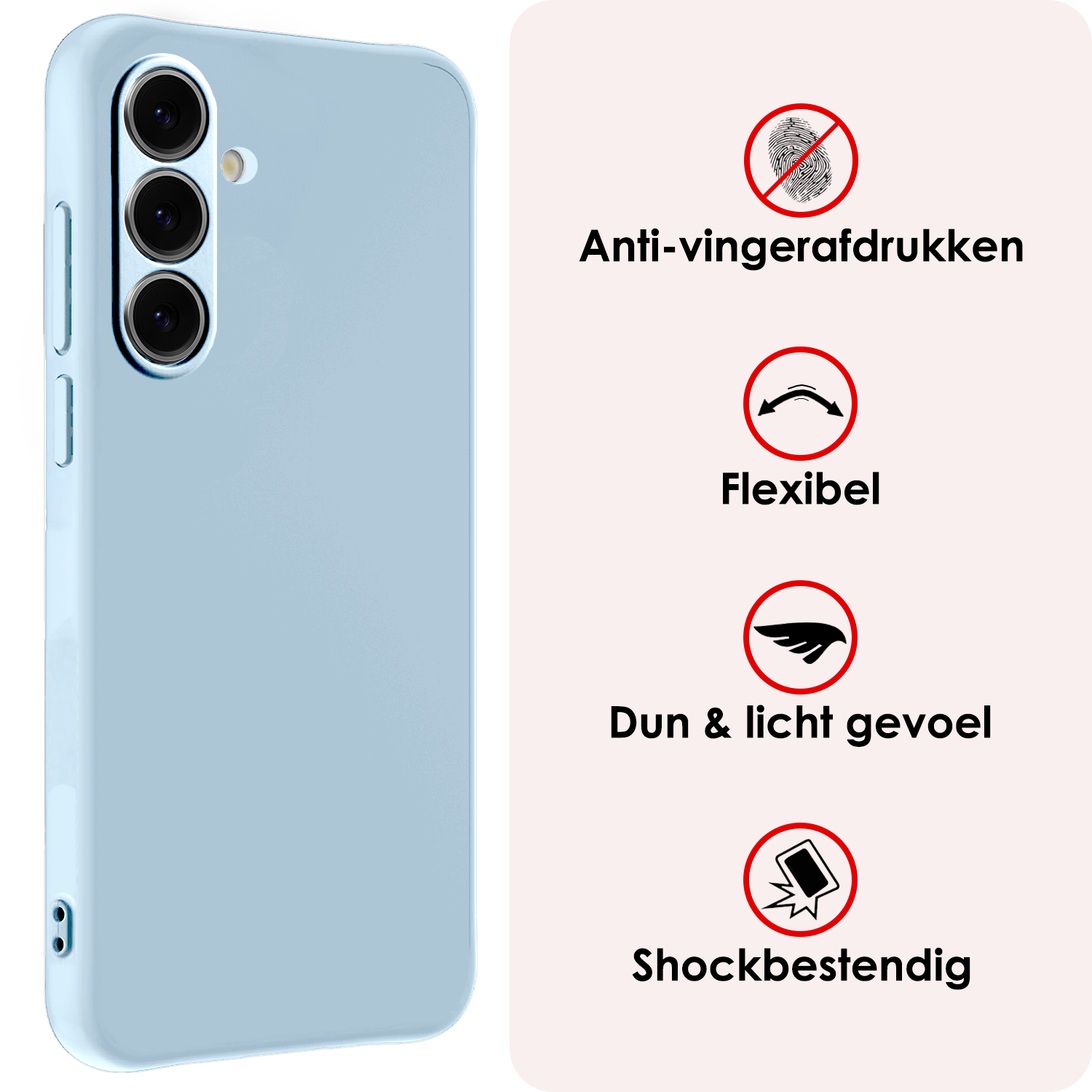 NoXx Hoes Geschikt voor Samsung S24 FE Hoesje Cover Siliconen Back Case Hoes Met Screenprotector - Lichtblauw