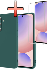 NoXx Hoes Geschikt voor Samsung S24 FE Hoesje Cover Siliconen Back Case Hoes Met Screenprotector - Donkergroen