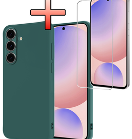 NoXx NoXx Samsung Galaxy S24 FE Hoesje Siliconen Met Screenprotector - Donkergroen