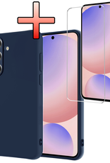 NoXx Hoes Geschikt voor Samsung S24 FE Hoesje Cover Siliconen Back Case Hoes Met Screenprotector - Donkerblauw