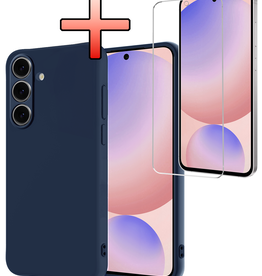 NoXx NoXx Samsung Galaxy S24 FE Hoesje Siliconen Met Screenprotector - Donkerblauw