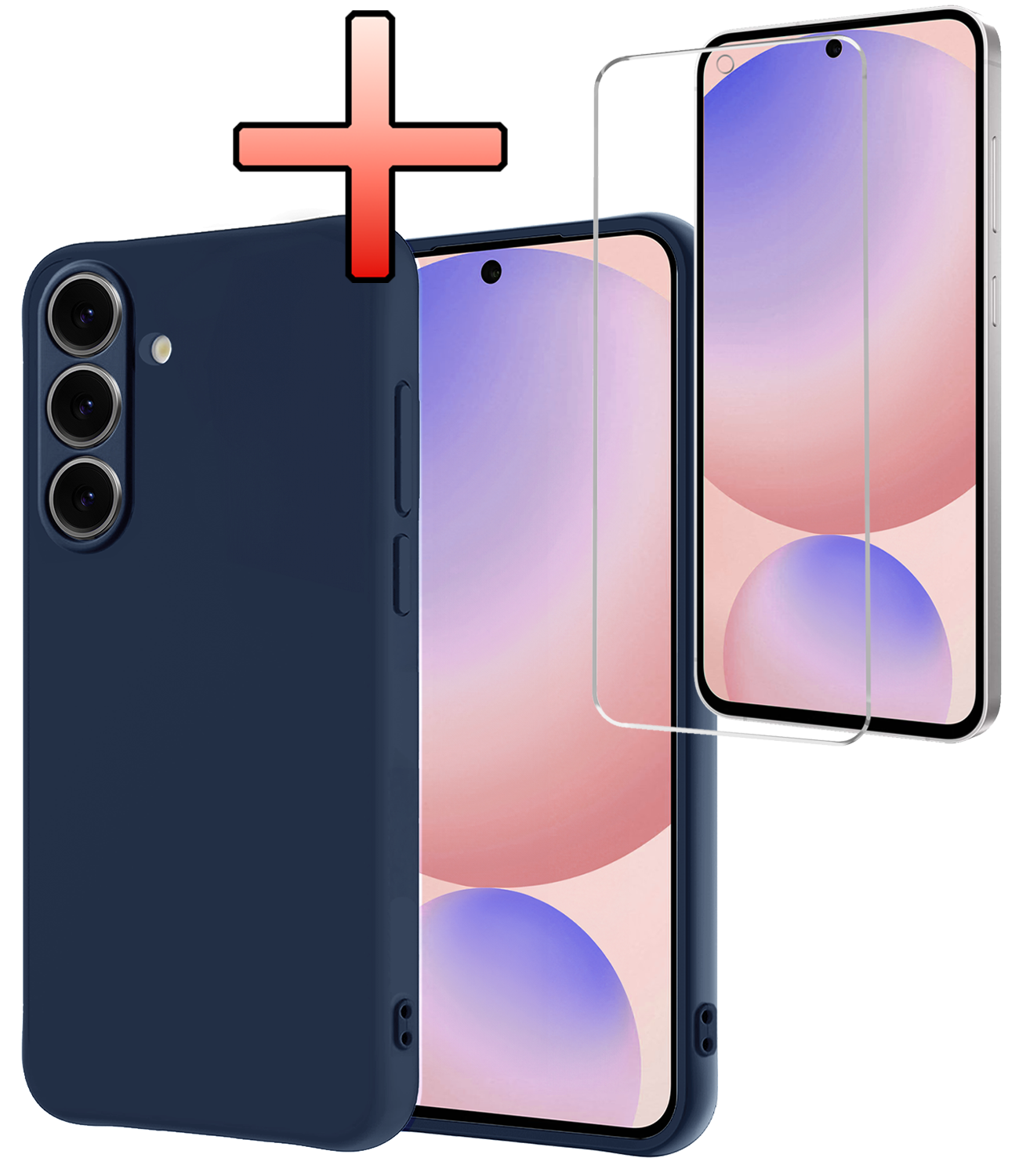 NoXx Hoes Geschikt voor Samsung S24 FE Hoesje Cover Siliconen Back Case Hoes Met Screenprotector - Donkerblauw