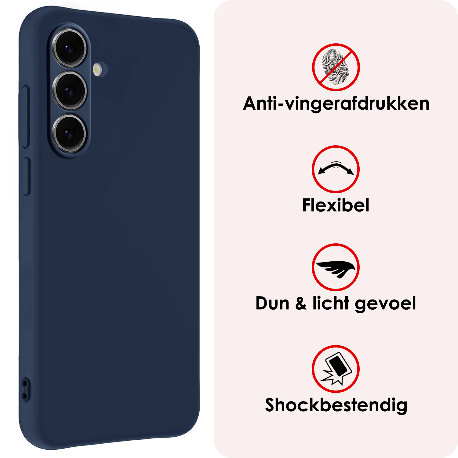 NoXx Hoes Geschikt voor Samsung S24 FE Hoesje Cover Siliconen Back Case Hoes Met Screenprotector - Donkerblauw