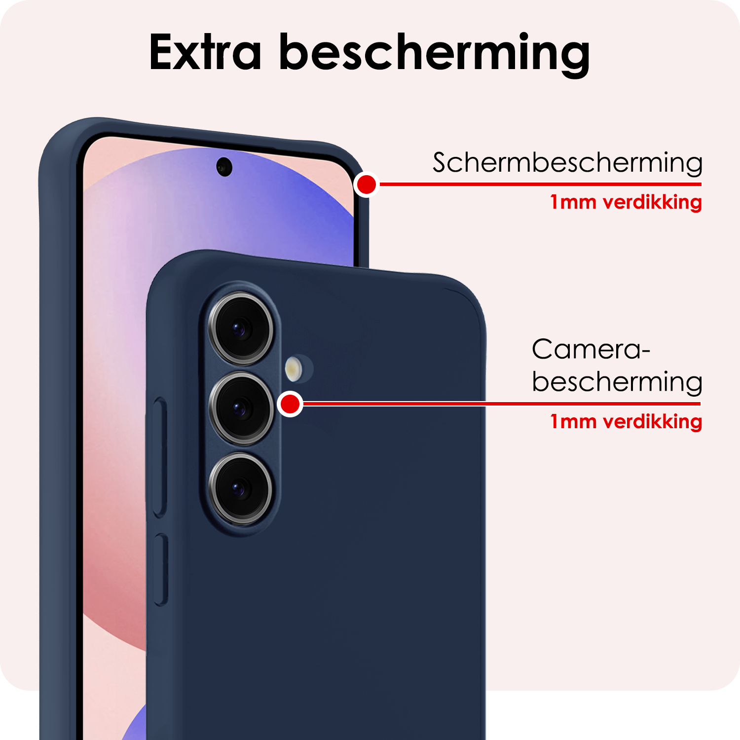 NoXx Hoes Geschikt voor Samsung S24 FE Hoesje Cover Siliconen Back Case Hoes Met Screenprotector - Donkerblauw